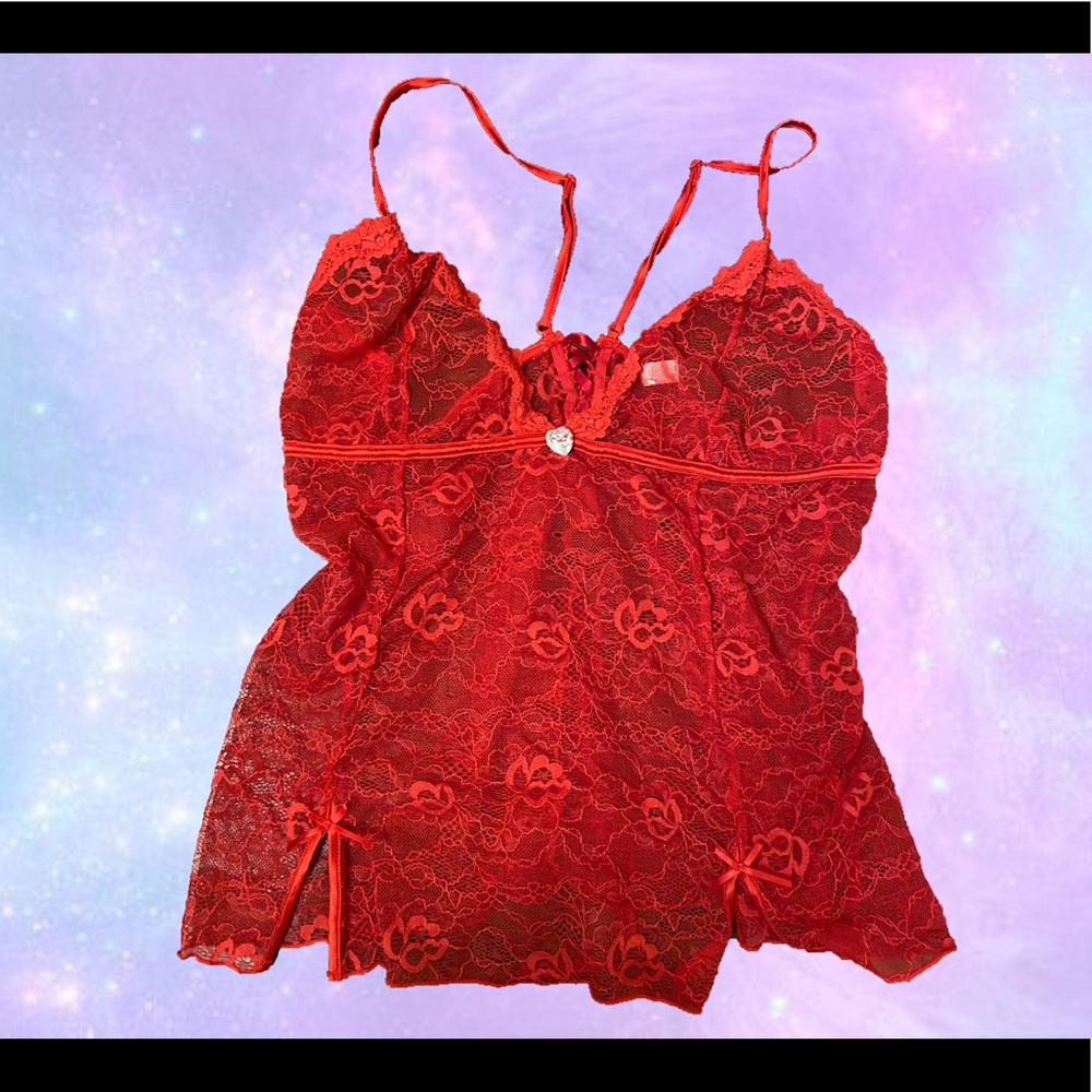 super cute elegant red heart lace y2k mesh tank top